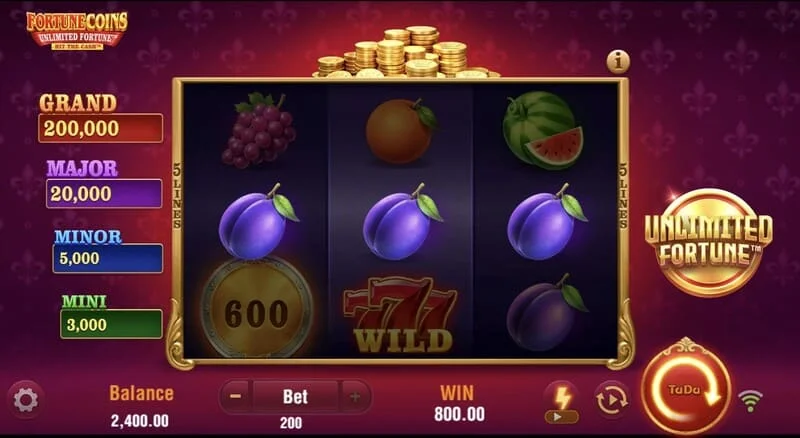 Fortune Coins Unlimited Fortune - grila de bază 3x3 cu simboluri fructe